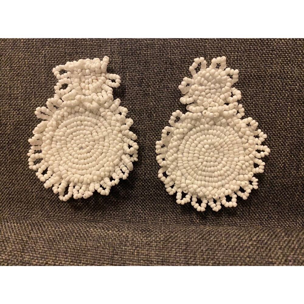 White Seed Bead Boho Earrings
